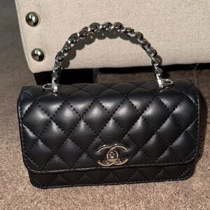 Black Quilted Mini Bag with Silver Chain